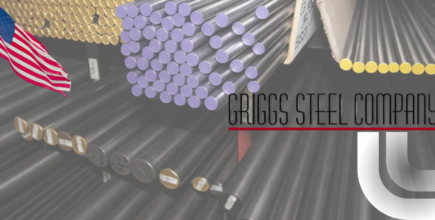PM T15 high-speed steel rods with an Griggs Steels' logo and an American flag overlayed