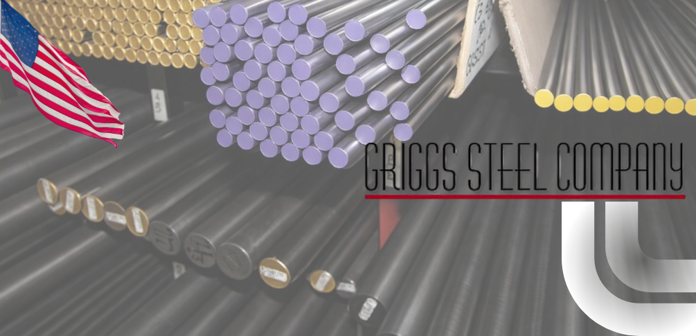 PM T15 high-speed steel rods with an Griggs Steels' logo and an American flag overlayed